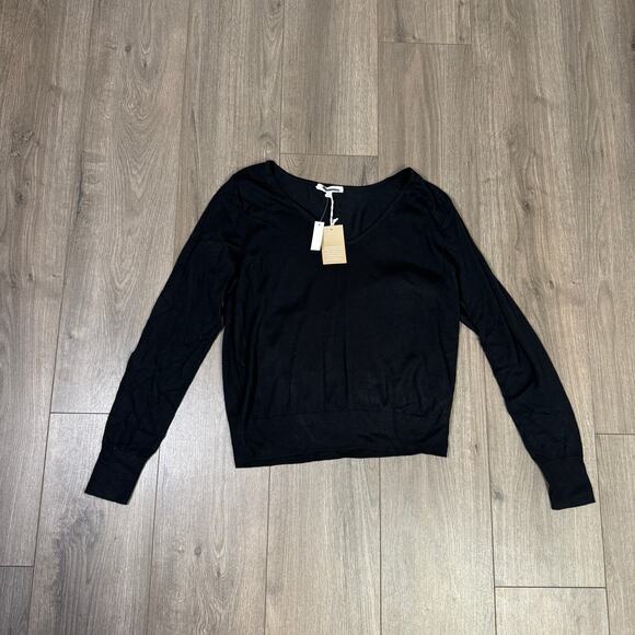 Madewell Merino Wool-Silk Blend V-Neck Sweater WMNS S Black Relaxed Fit Pullover - Picture 2 of 7